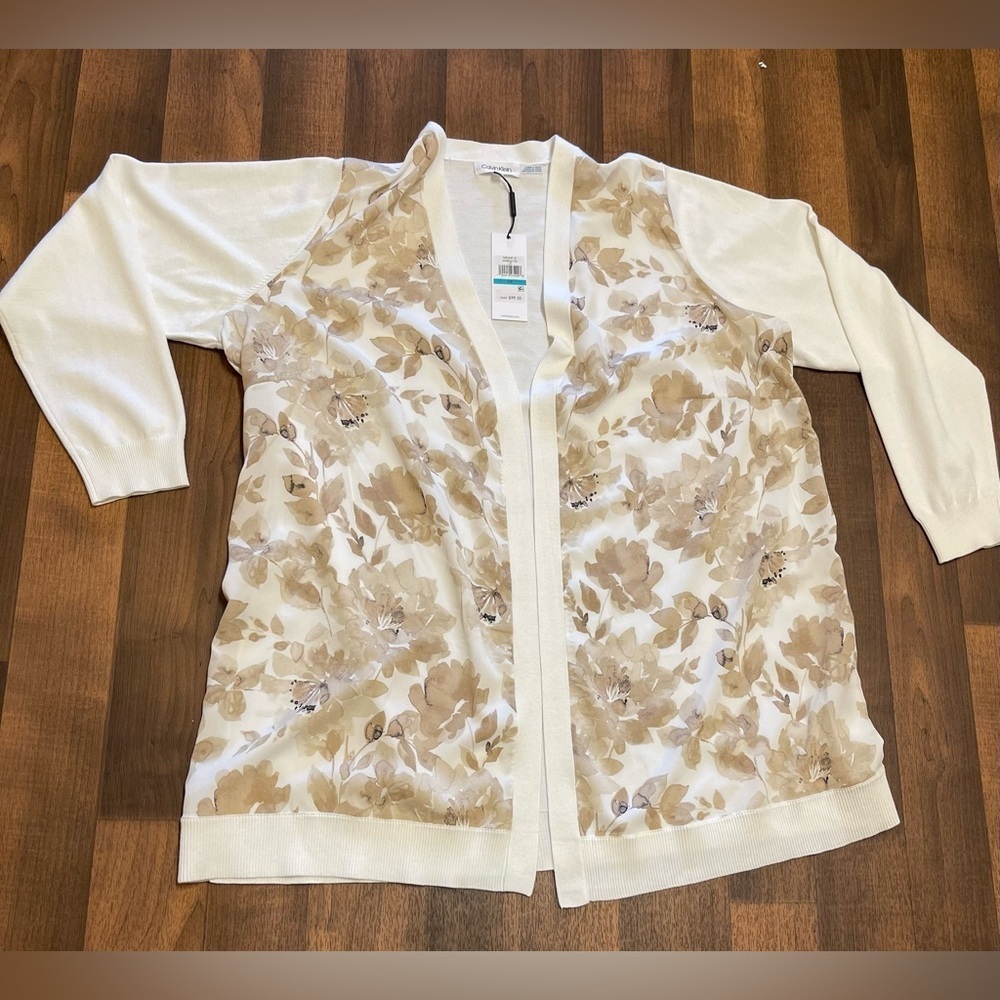 Calvin Klein White and Beige Floral Sweater